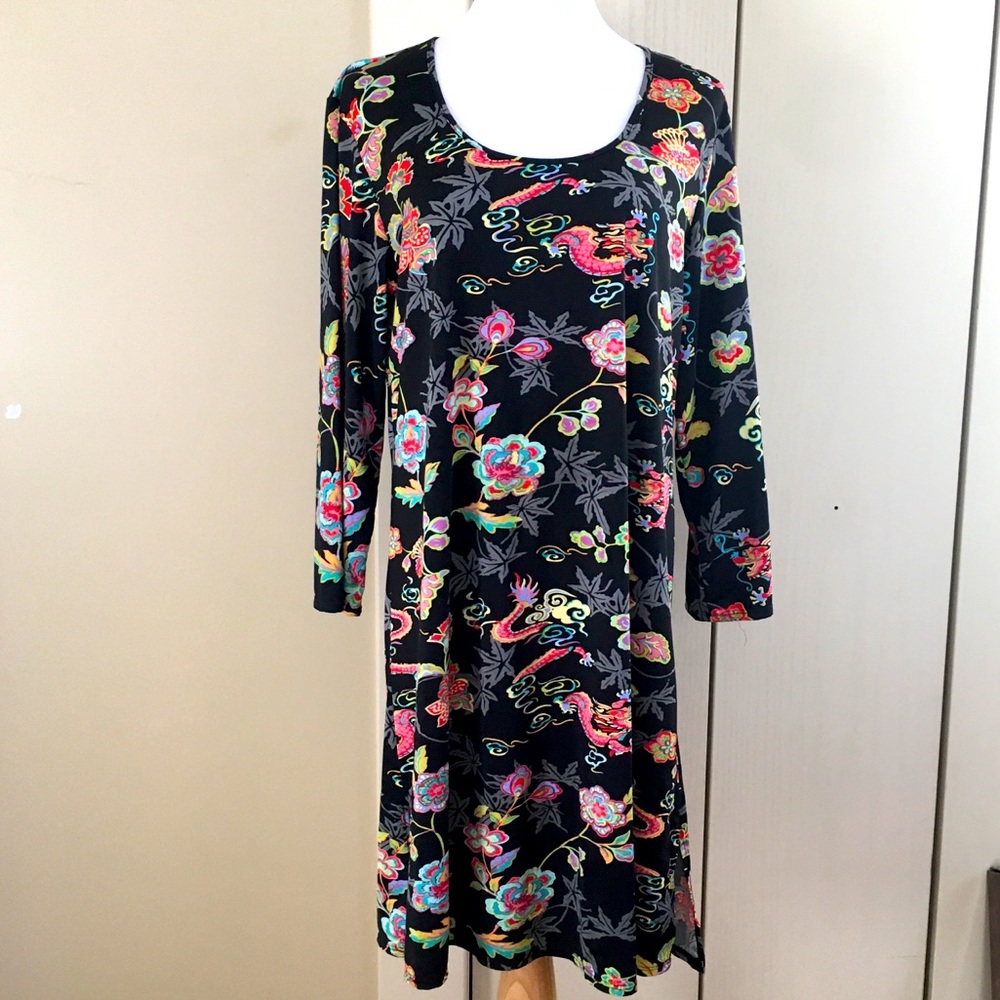 Cruz Natori Nightgown Pajamas Womens XL Black Dragon Silky